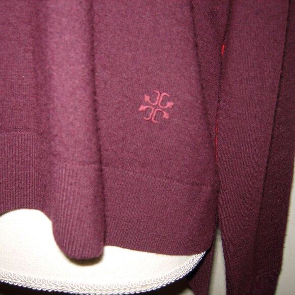Tory Burch Sport Droptail Merino Wool Side Stripe Sweater Burgundy Red XS - Picture 2 of 7